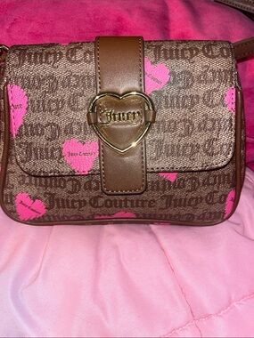 Juicy Couture Brown Crossbody Bag with Pink Heart Accents